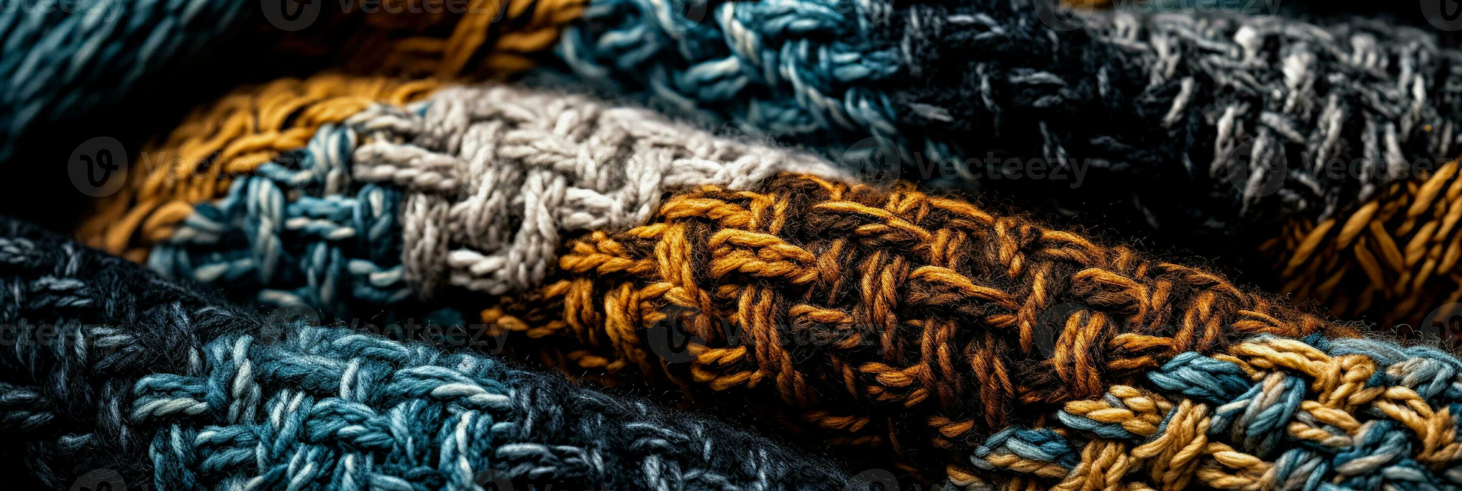 Close up imagery capturing the rich textures of woven woolen fabrics photo