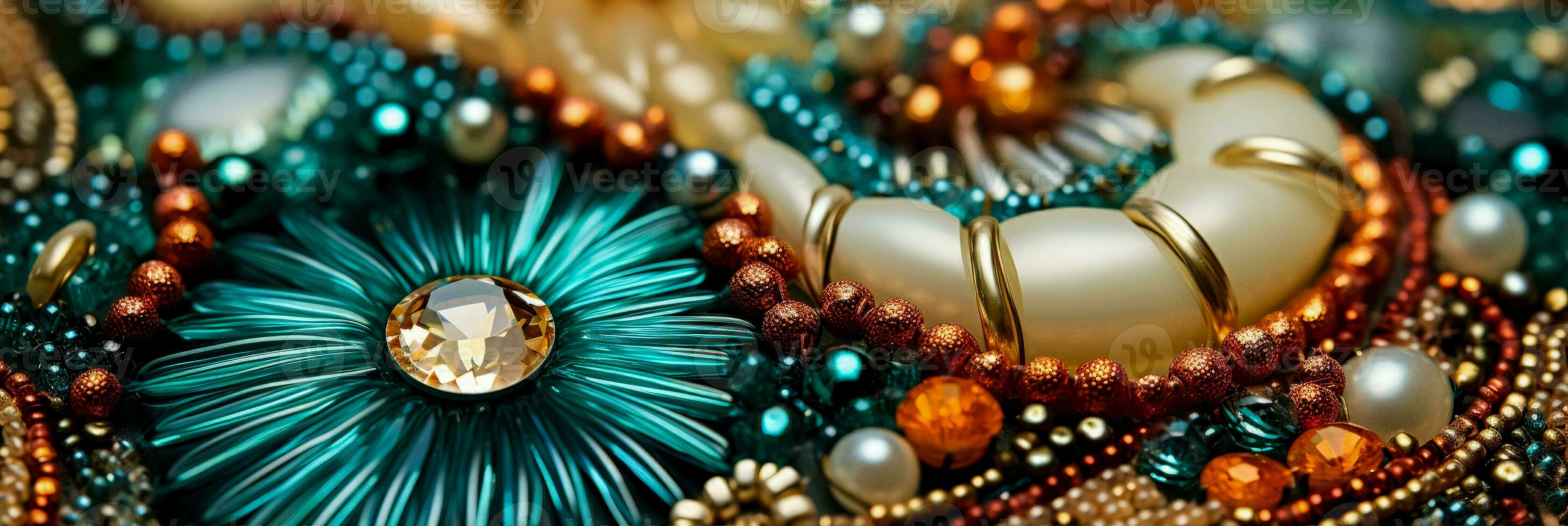 Macro photography showcasing bead embroidery details on diverse textile backgrounds photo
