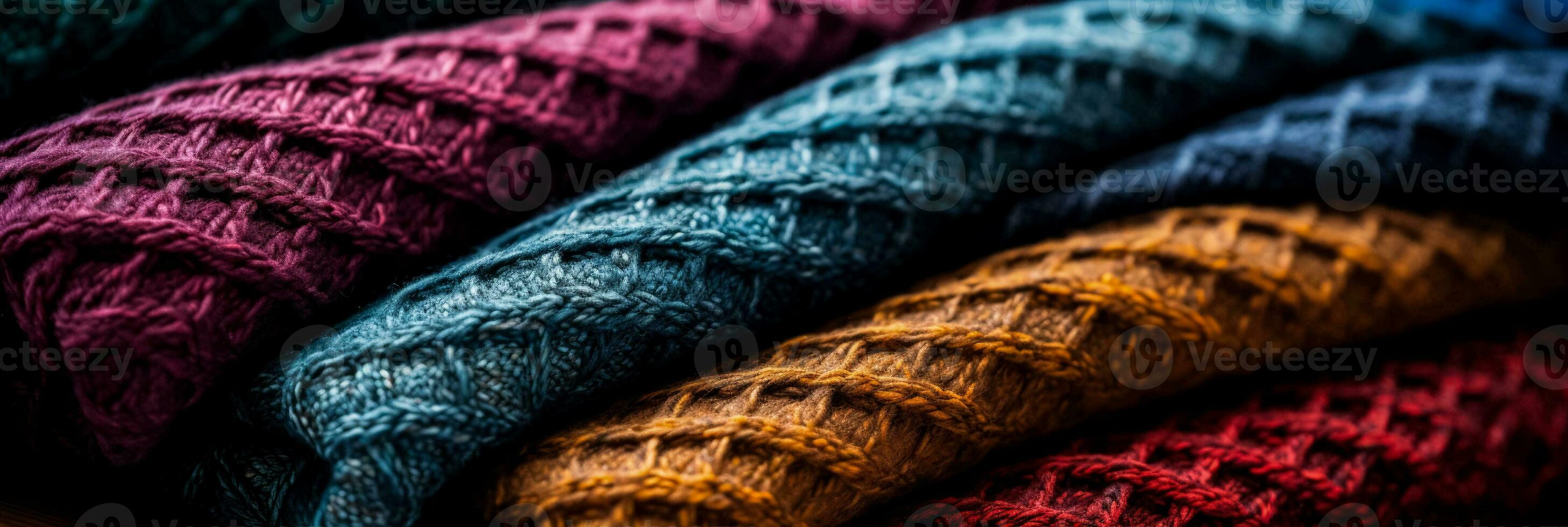 Close up imagery capturing the rich textures of woven woolen fabrics photo