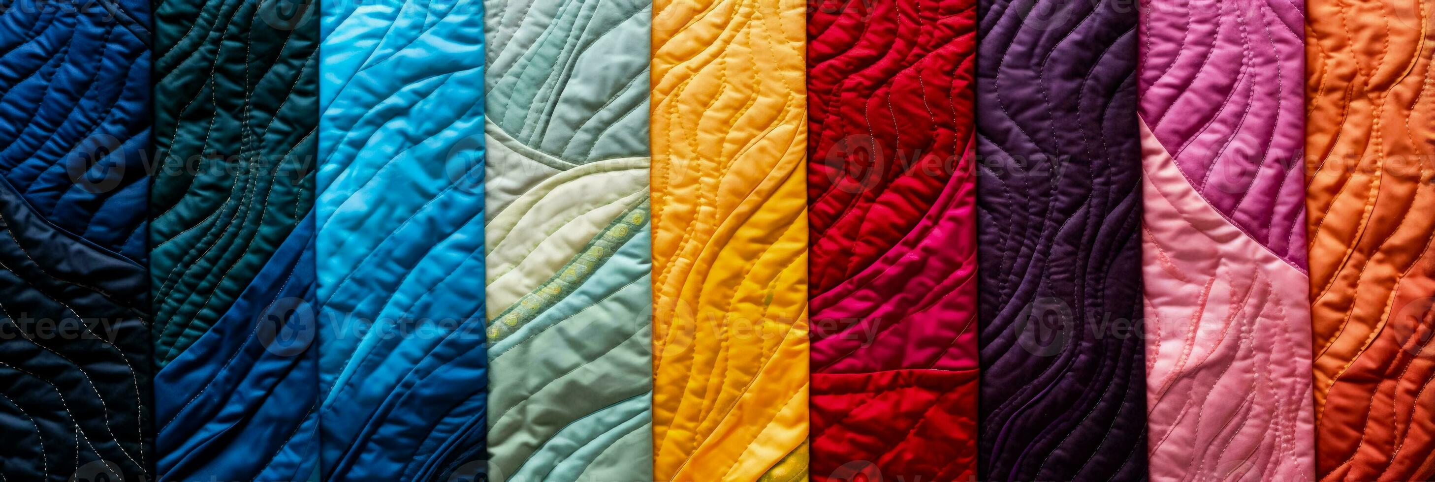 cerca UPS exhibiendo único acolchado patrones en diverso vistoso textil antecedentes foto