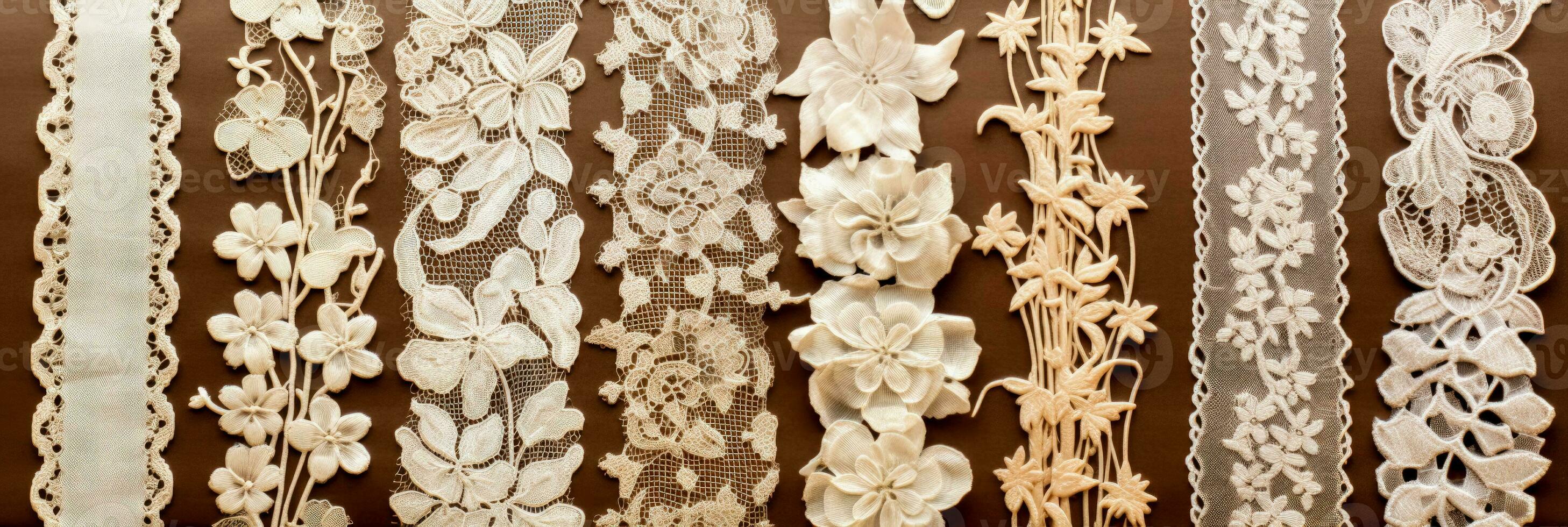 Detailed images showcasing antique lace patterns on late century textile backgrounds photo