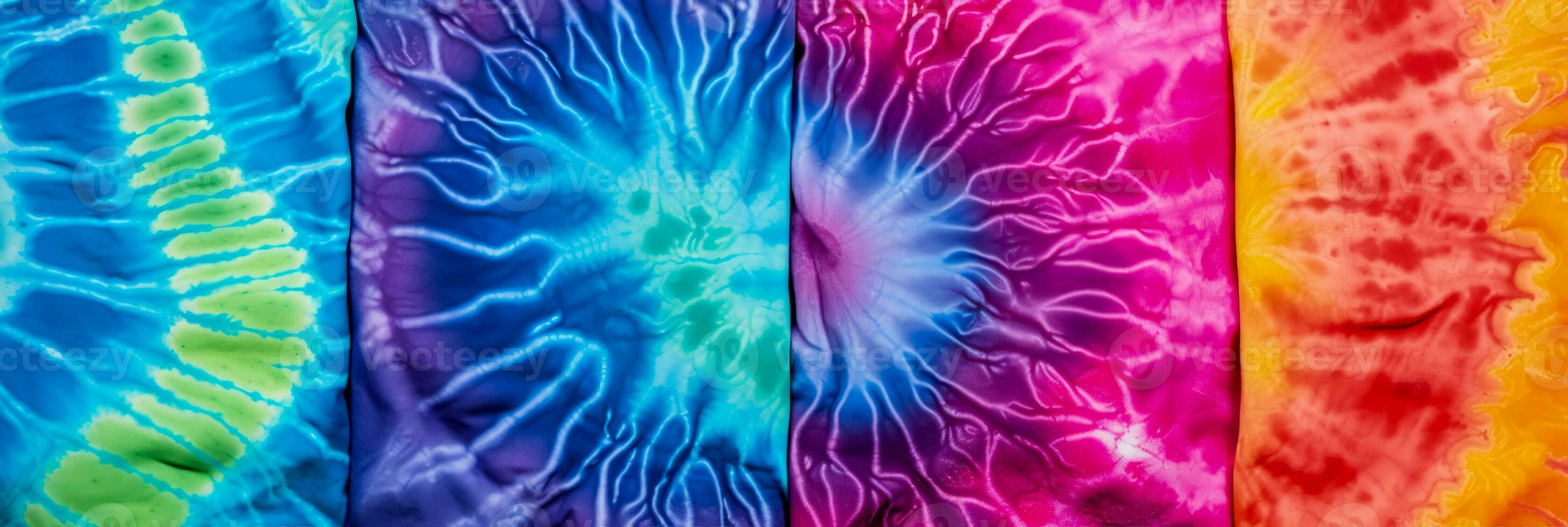 Macro shots of psychedelic tie dye patterns on different textile surfaces photo