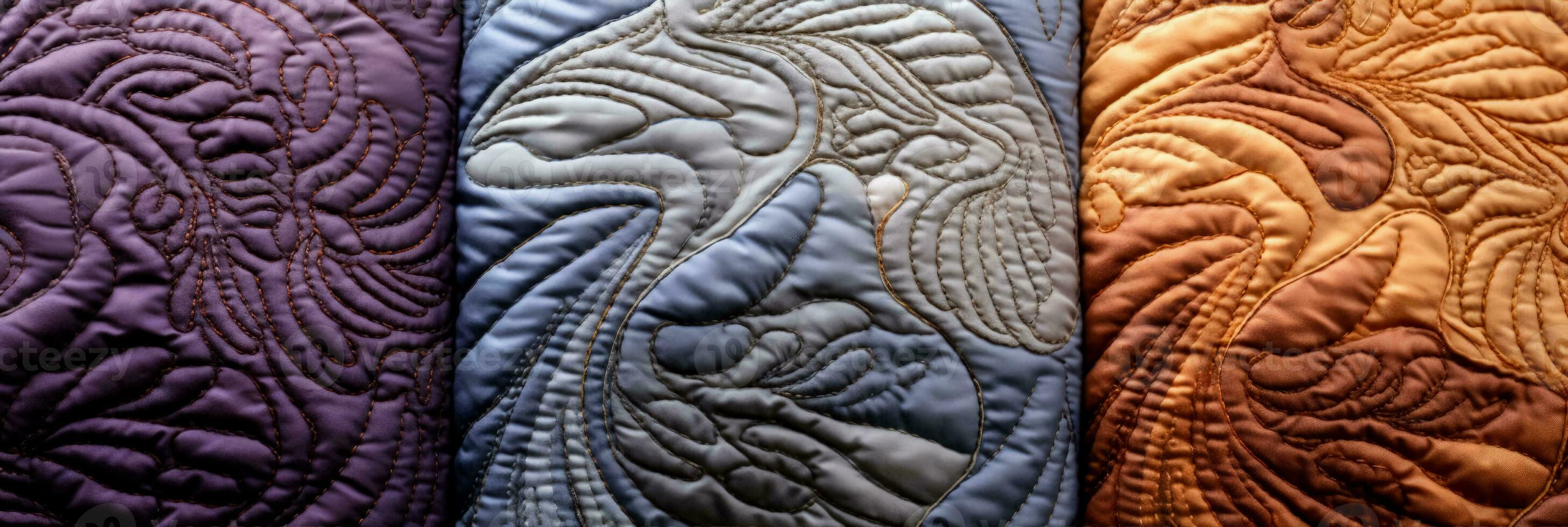 Extreme close ups capturing the intricate patterns of textural quilting on textiles photo