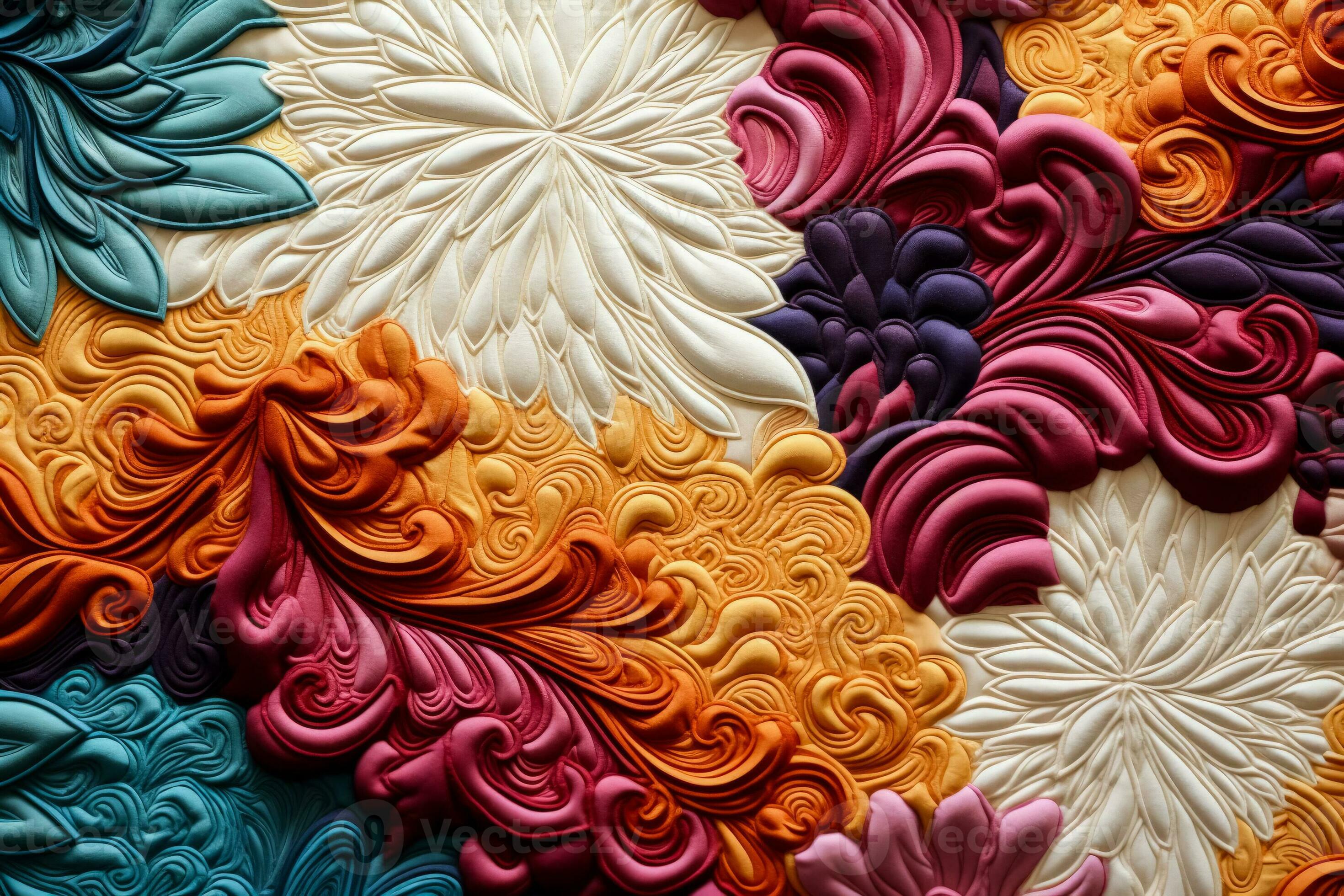 Extreme close ups of elaborate quilting patterns on diverse textile  backgrounds 29364353 Stock Photo at Vecteezy