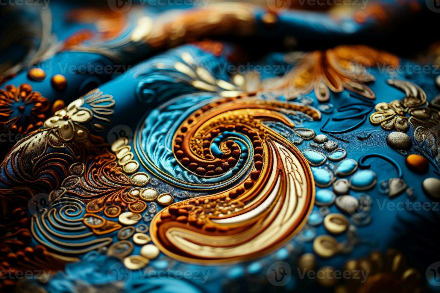 High detailed imagery revealing the intricate motifs of paisley patterns on textiles photo