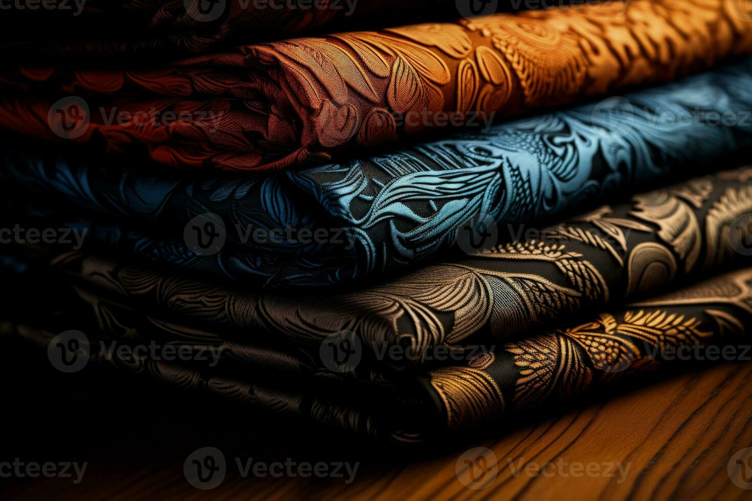 High resolution images displaying intricate jacquard woven patterns on textile backgrounds photo