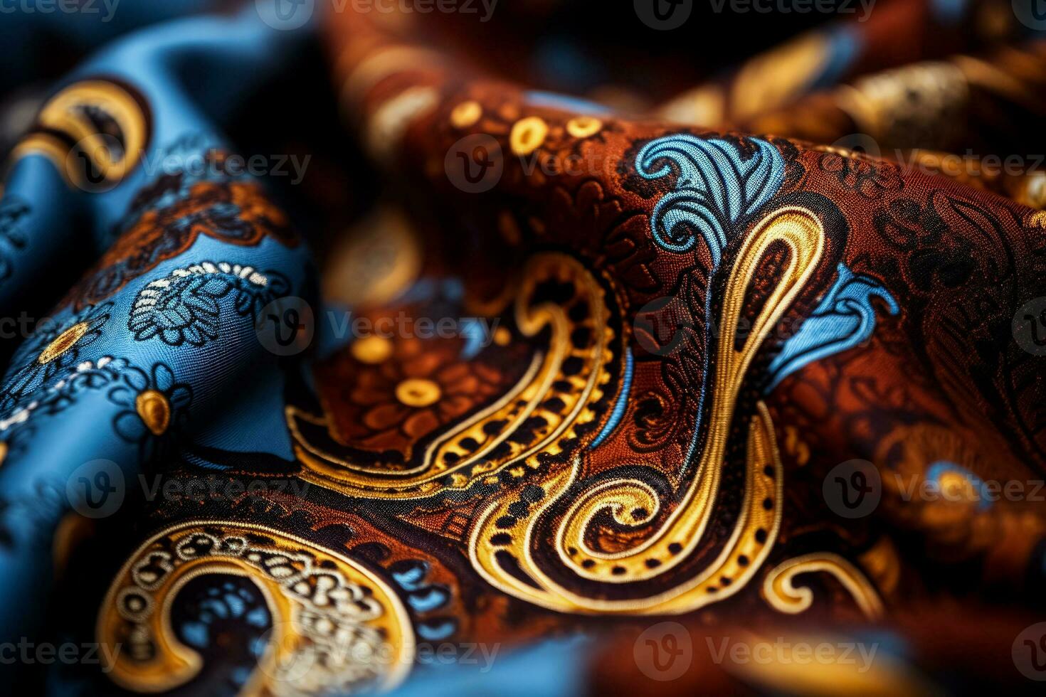 High detailed imagery revealing the intricate motifs of paisley patterns on textiles photo