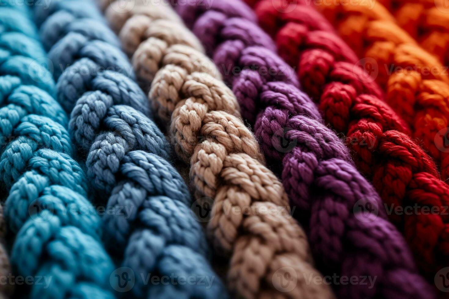 Macro perspective showcasing complex texture in multi colored knitted wool backgrounds photo