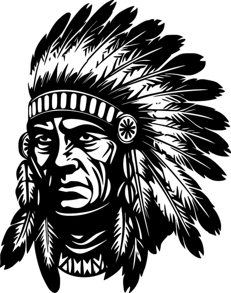 Indian Chief - Black and White Isolated Icon - Vector illustration