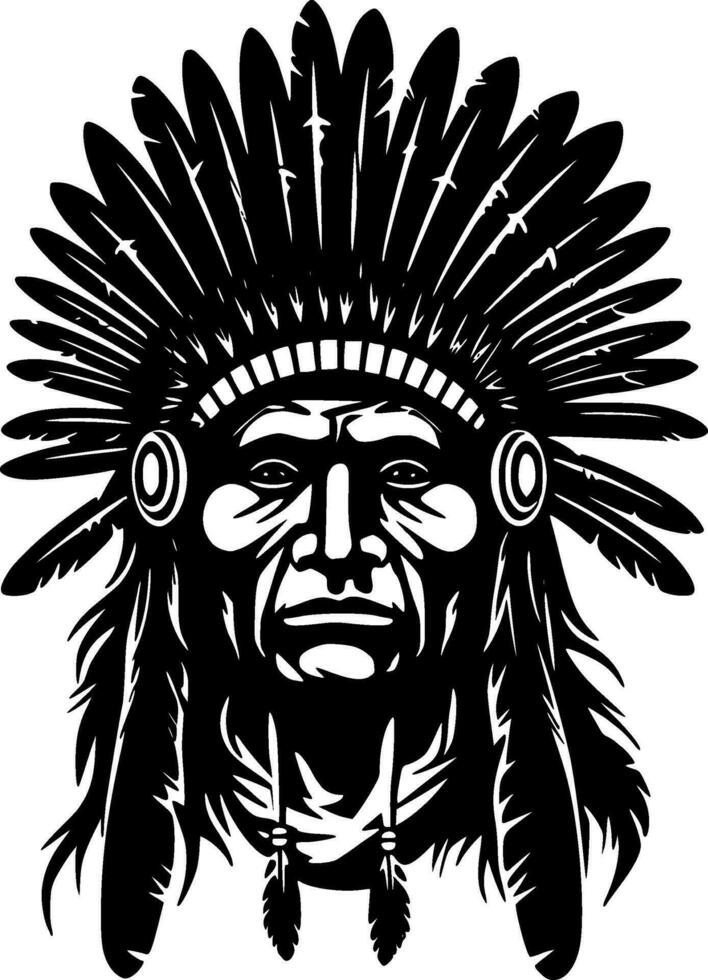 Indian Chief - Black and White Isolated Icon - Vector illustration