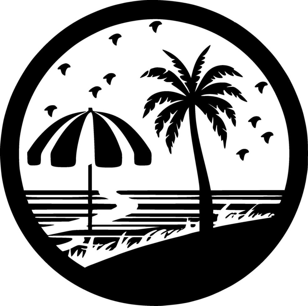 playa - negro y blanco aislado icono - vector ilustración