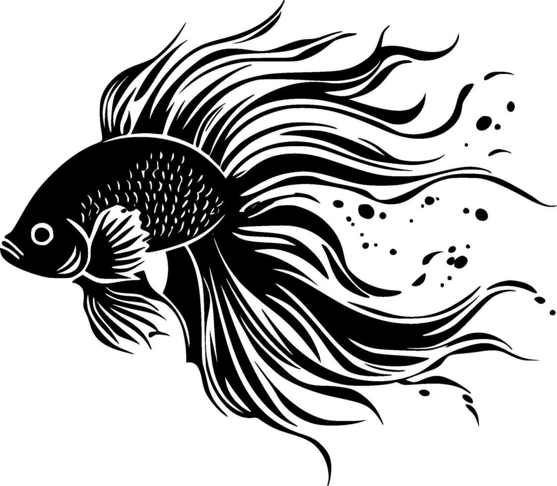 Betta Fish, Black and White Vector illustration