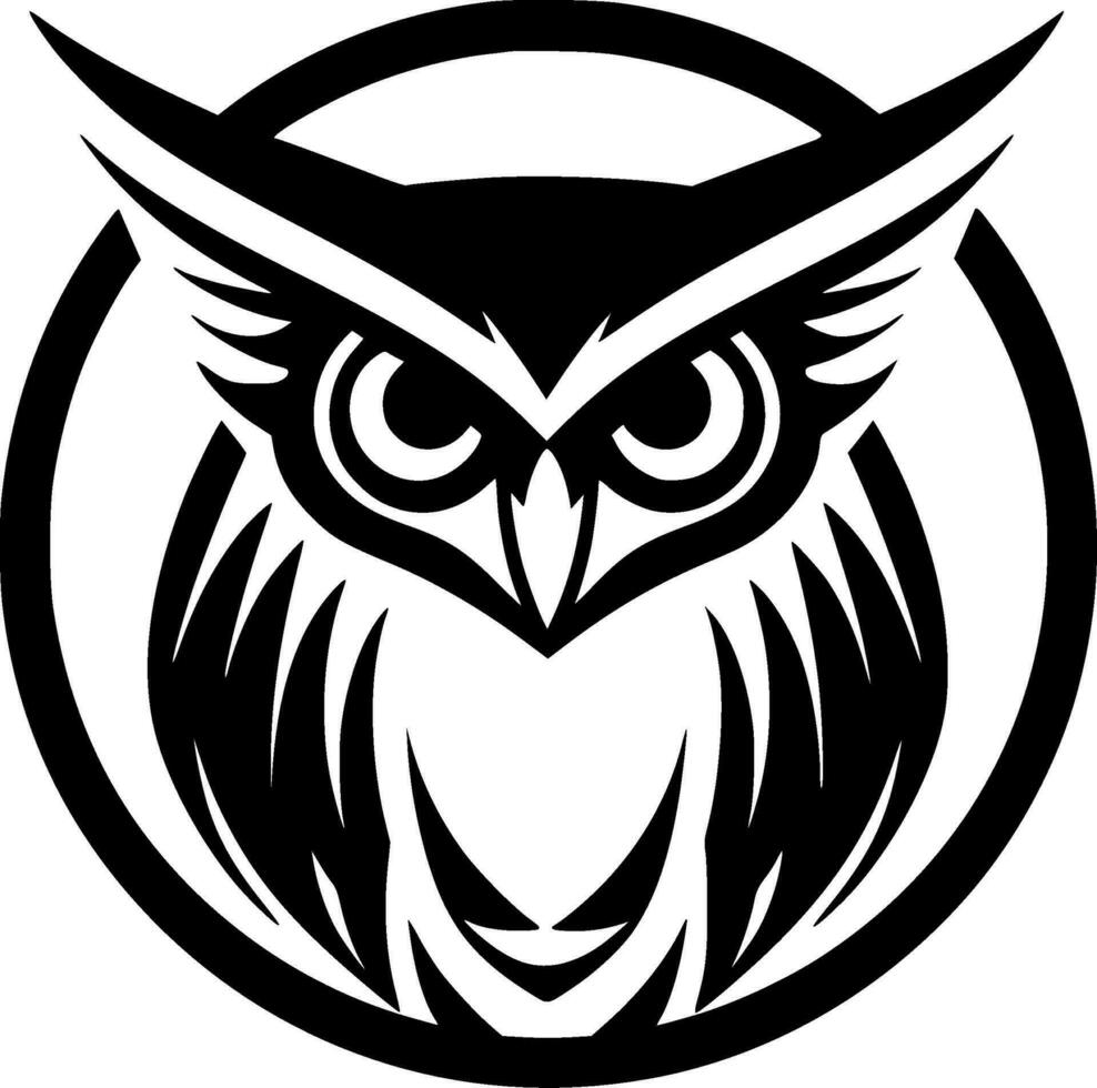 Owl, Black and White Vector illustration