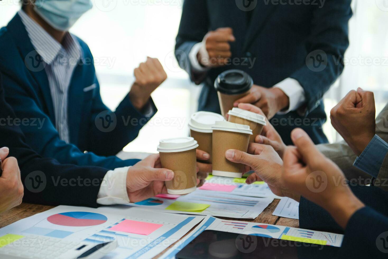 Business people meeting at office writing notes about sticky notes Laptop,tablet  Planning and Brainstorming Strategies of Colleagues in office photo