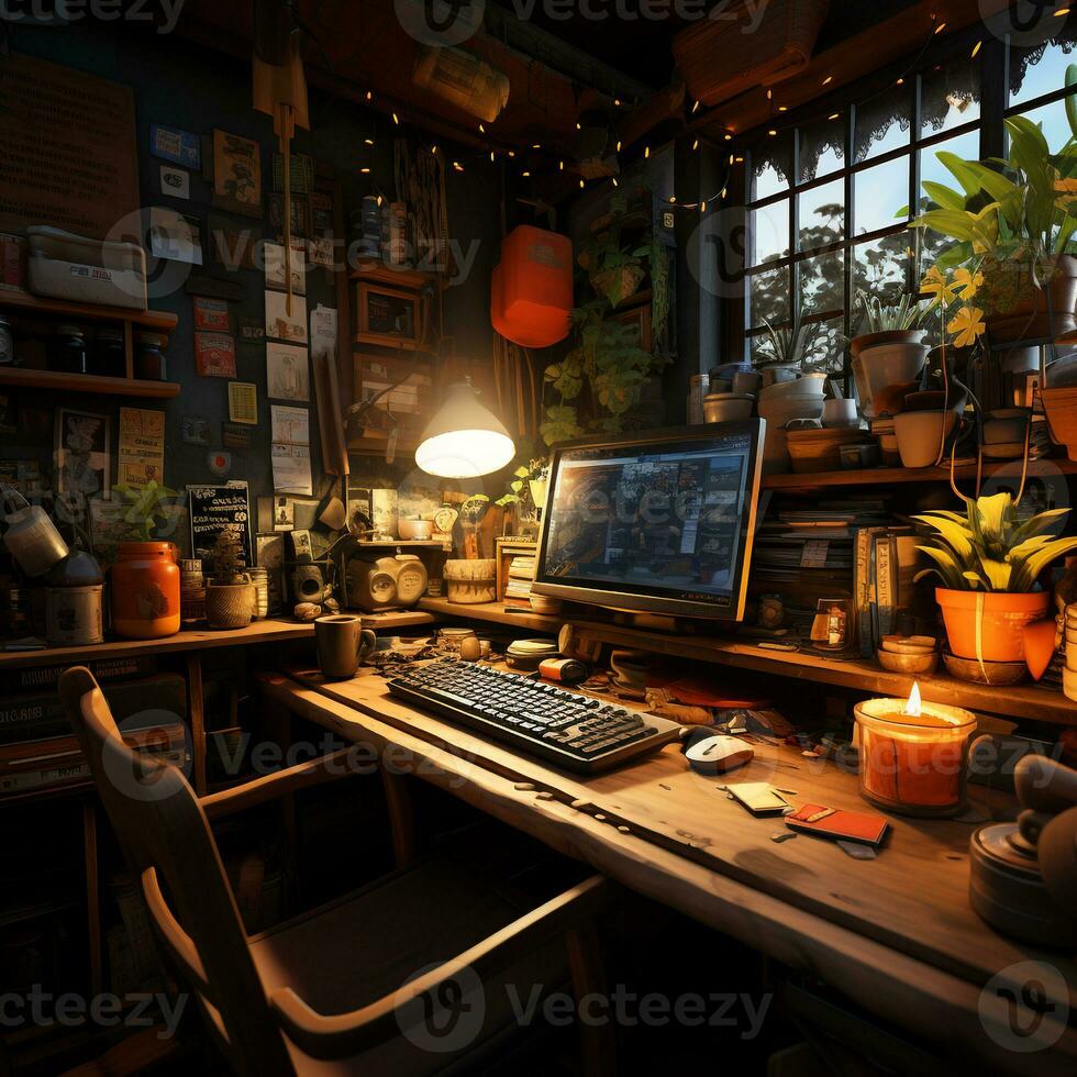 The work space background is ideal and neat ai photo