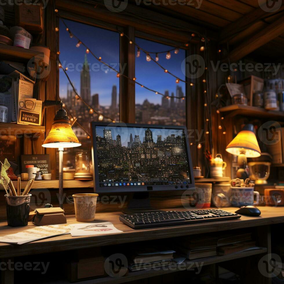 The work space background is ideal and neat ai photo