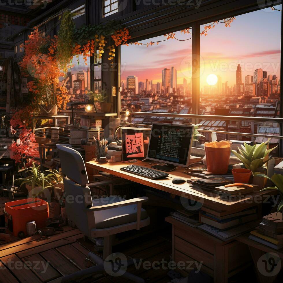 The work space background is ideal and neat ai photo
