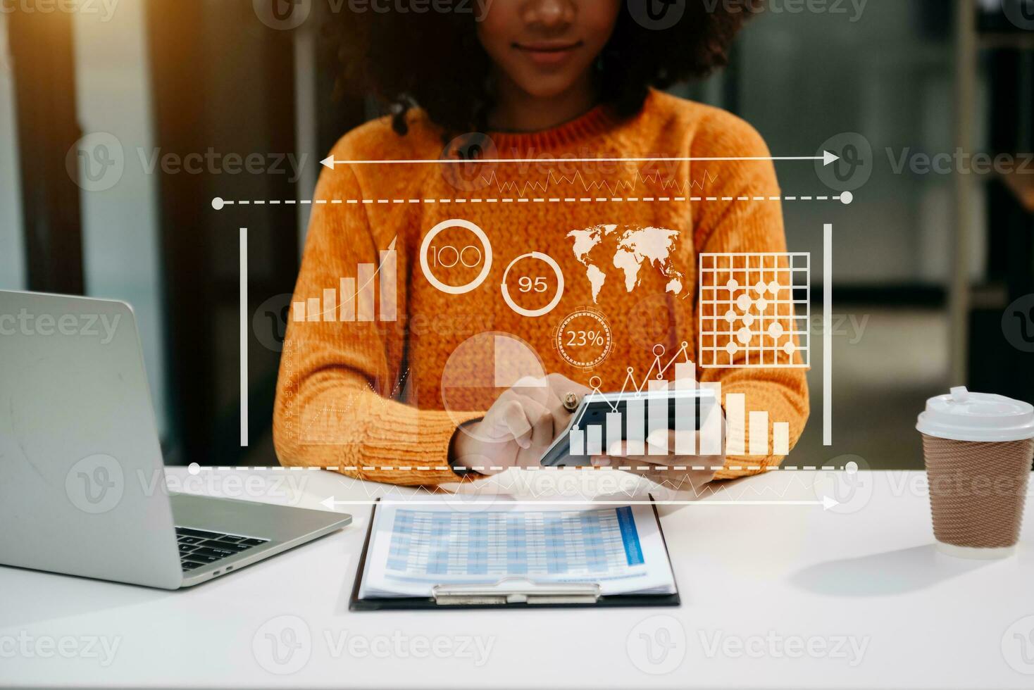 Project manager working and update tasks with milestones progress planning and Gantt chart scheduling diagram. business working with smart phone, tablet and laptop in office. photo