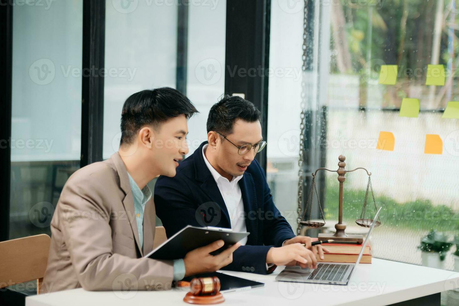 Business and Male lawyer or judge consult having team meeting with client, Law and Legal services concept.Customer service good cooperation in office photo