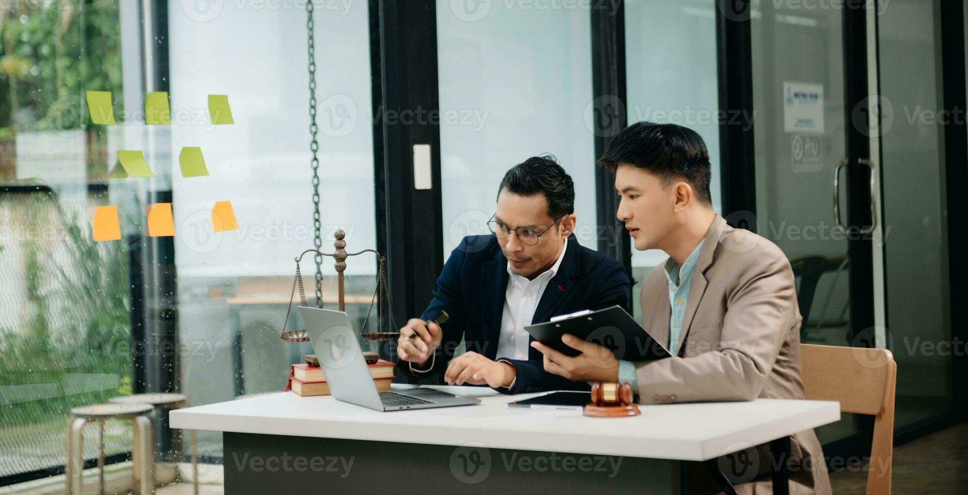 Business and Male lawyer or judge consult having team meeting with client, Law and Legal services concept.Customer service good cooperation in office photo