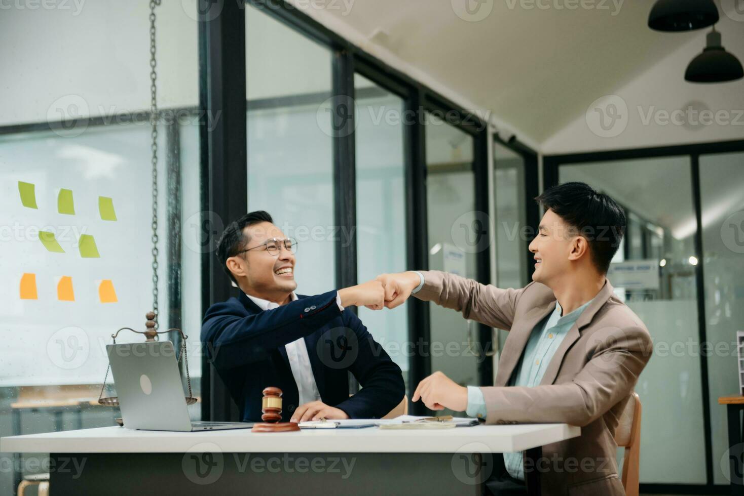 Business and Male lawyer or judge consult having team meeting with client, Law and Legal services concept.Customer service good cooperation in office photo