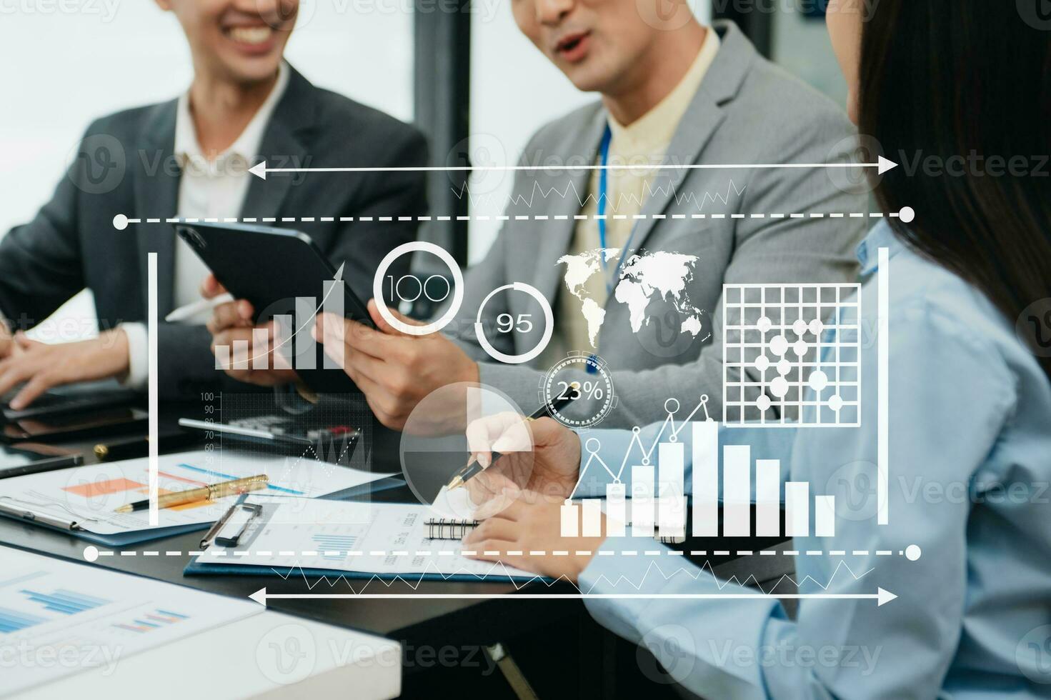 Project manager working and update tasks with milestones progress planning and Gantt chart scheduling diagram.business tram working at office photo