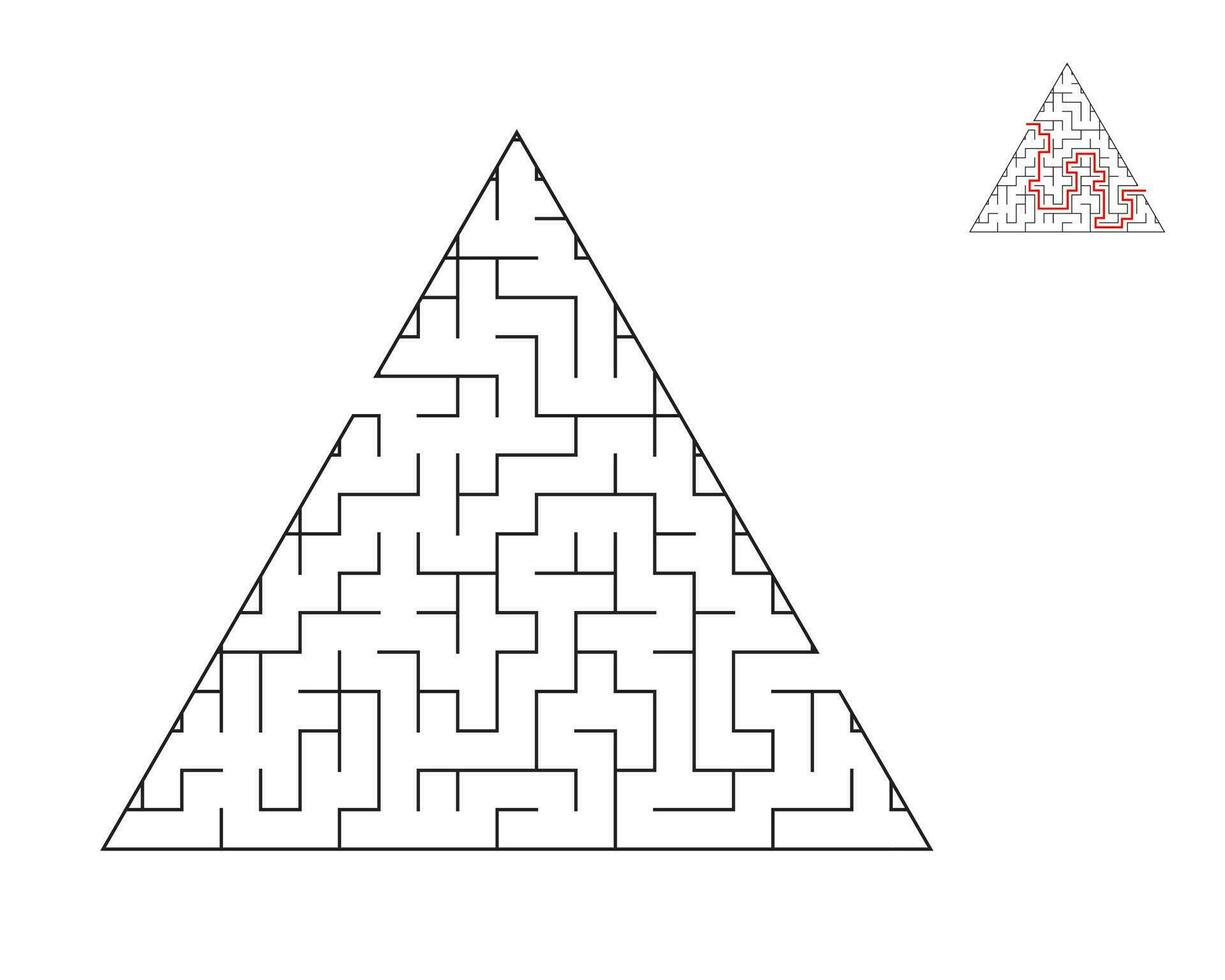 Triangle maze,  logic game with labyrinths.  maze game. A maze with answers. vector