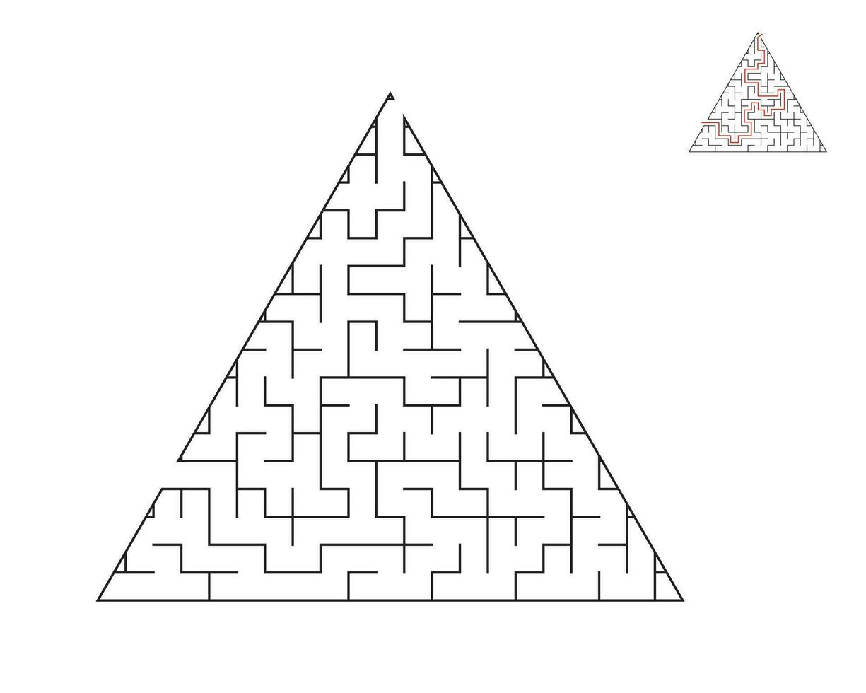 Triangle maze,  logic game with labyrinths.  maze game. A maze with answers. vector