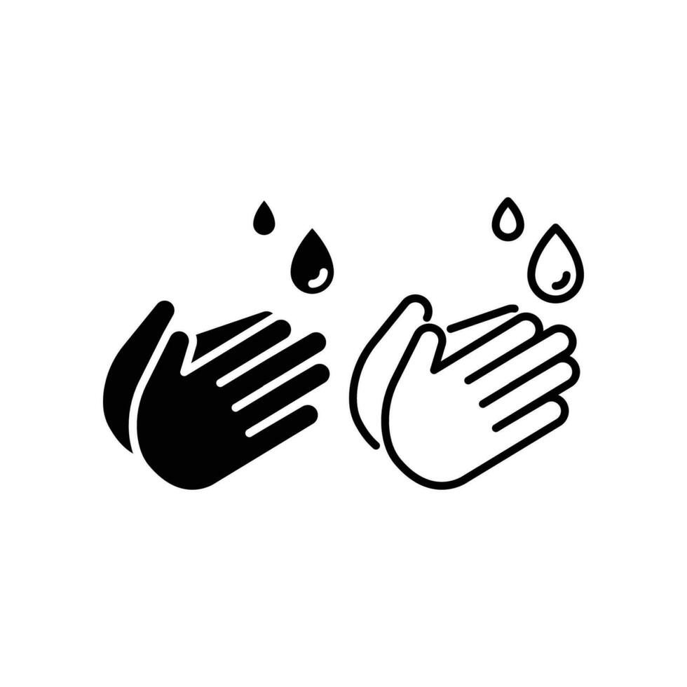 Hand wash line and glyph icon. Handwashing of hygiene procedure, disease prevention, disinfecting hand with sanitizer gel or disinfectant drops. Vector illustration. Design on white background. EPS 10