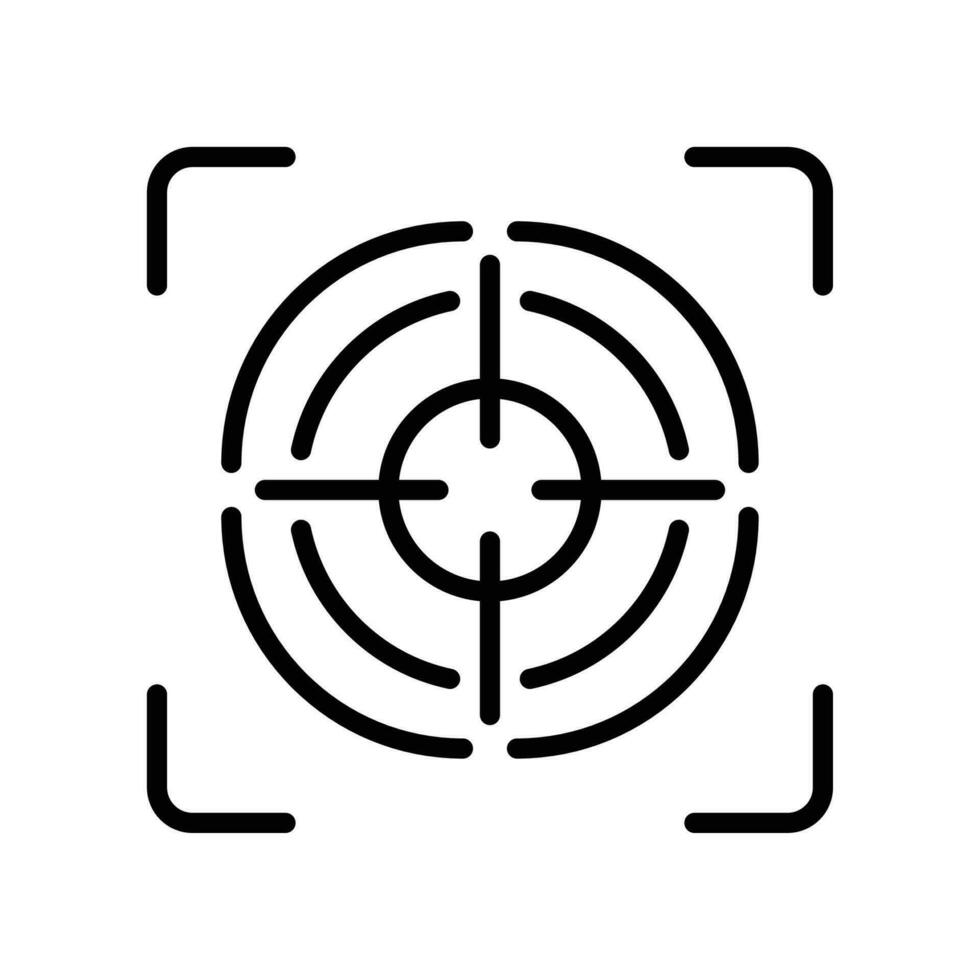 Line icon style Gun target and camera focus button icon. Perfection shot and hit for sniper. Accurate strategy challenge. interface. Vector illustration. Design on white background. EPS 10
