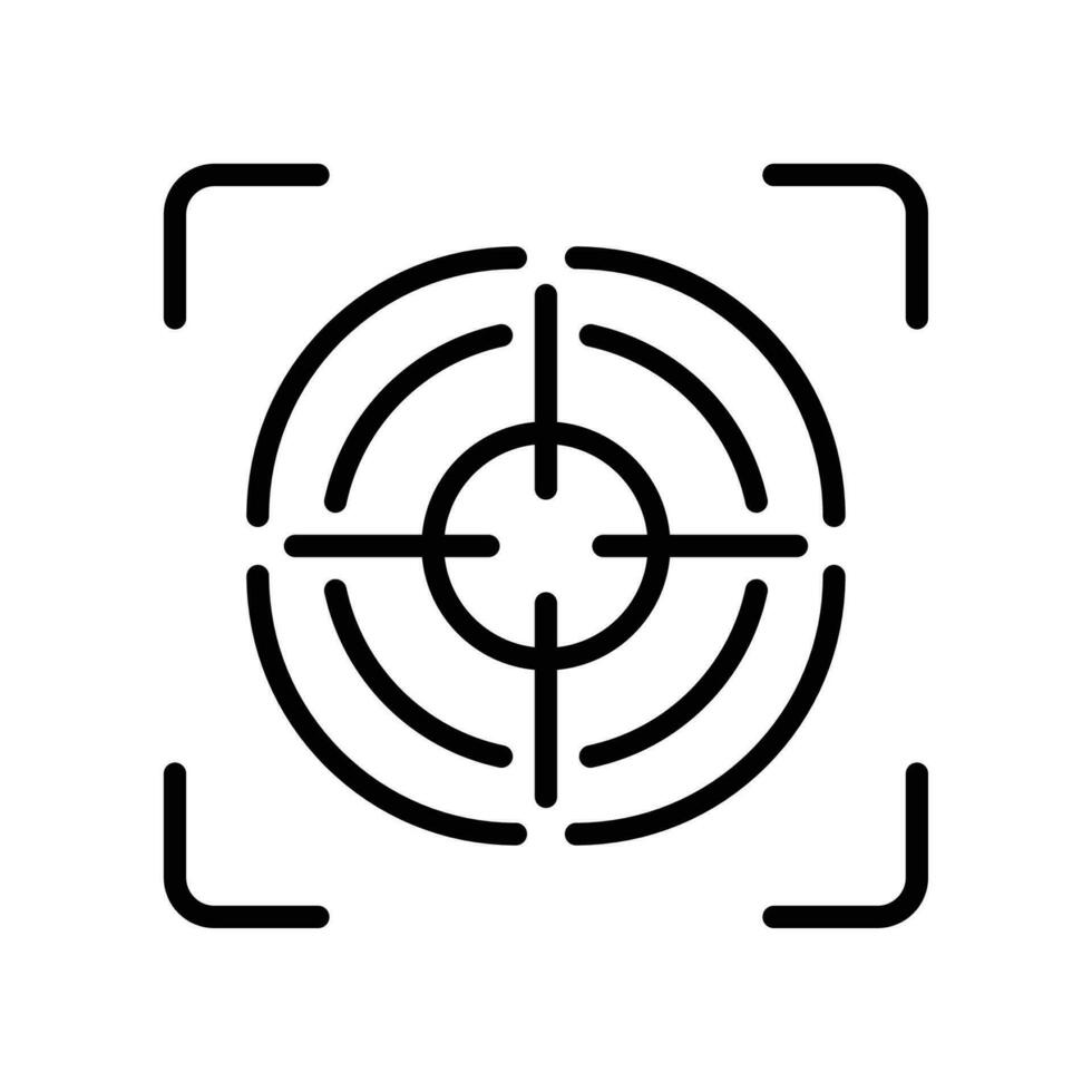 Line icon style Gun target and camera focus button icon. Perfection shot and hit for sniper. Accurate strategy challenge. interface. Vector illustration. Design on white background. EPS 10