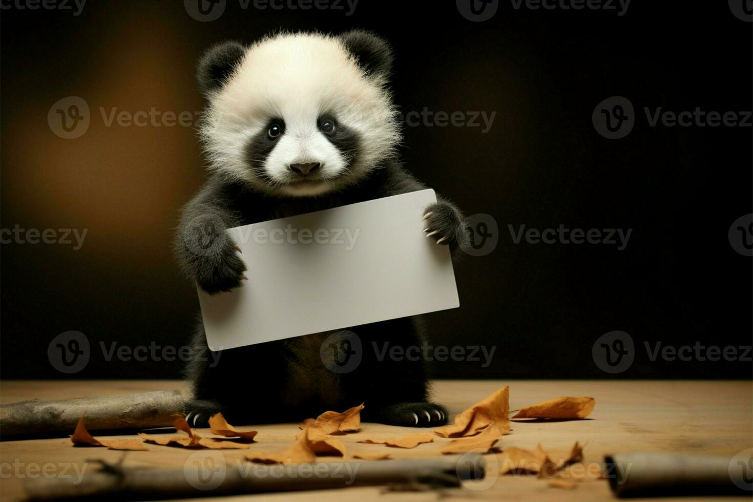 Blank canvas held by panda sparks imaginative possibilities a creative spectacle AI Generated photo