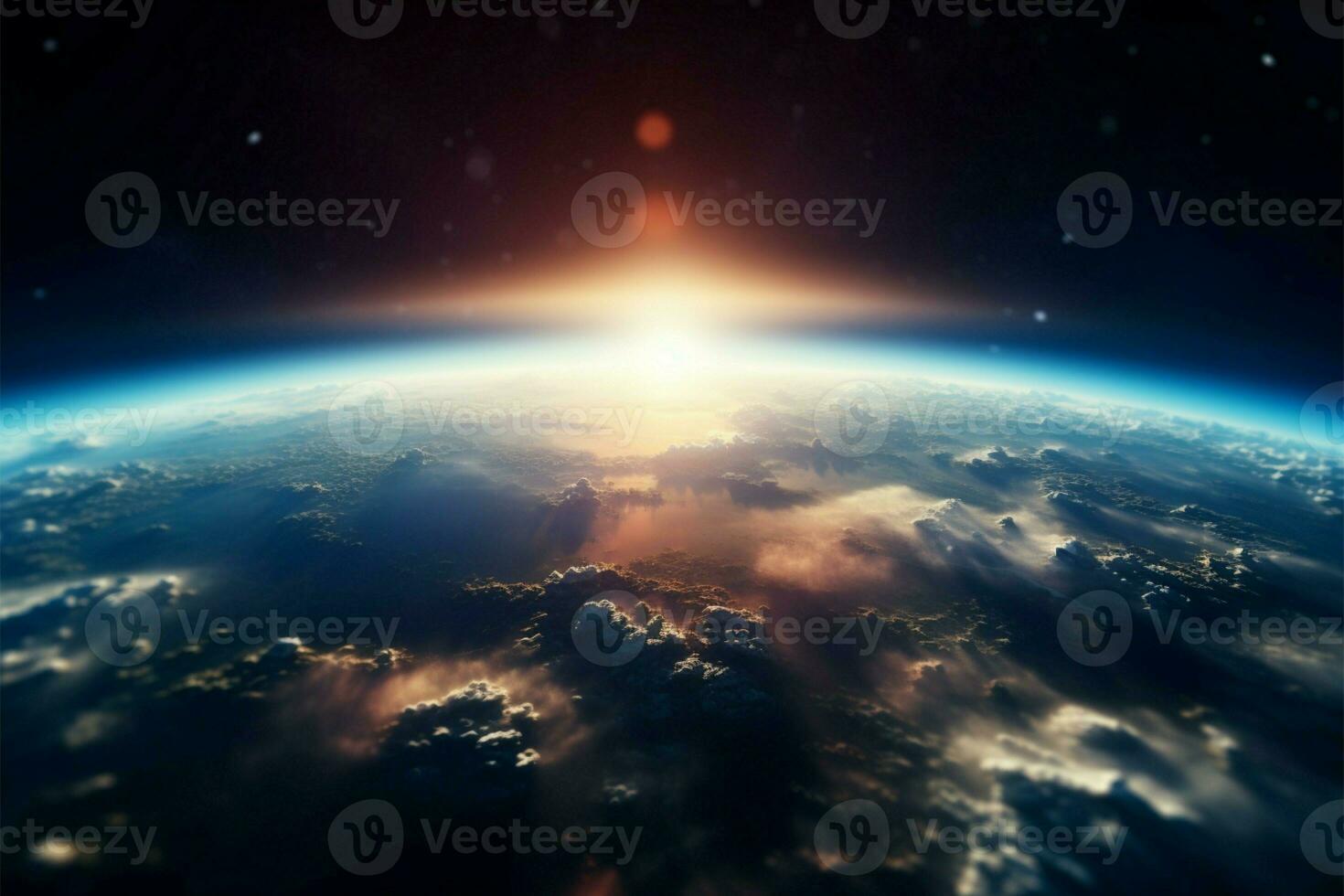 Spacebound glimpse. Earths perspective blurred in cosmic background view AI Generated photo