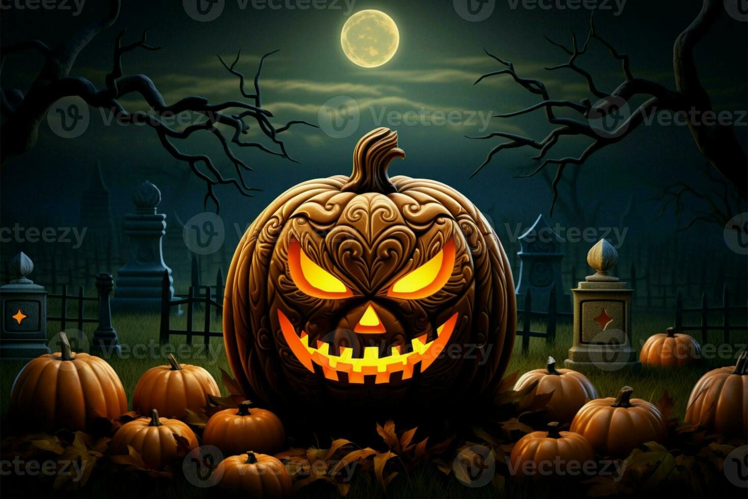 Jack o lantern, the classic Halloween symbol, embodies both spooky and humorous AI Generated photo