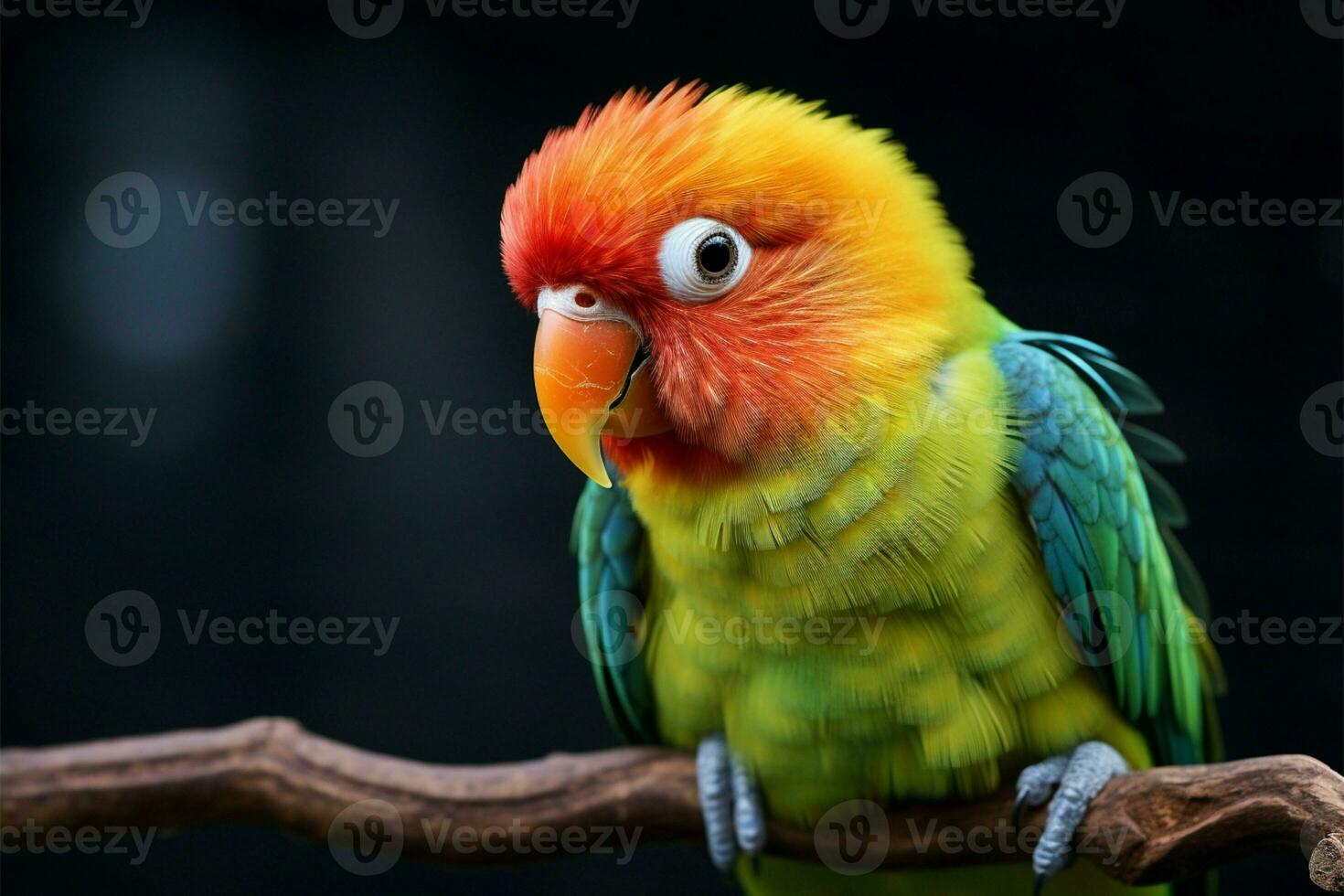 Exquisite plumage of a Fischers Lovebird shines in a captivating portrait AI Generated photo