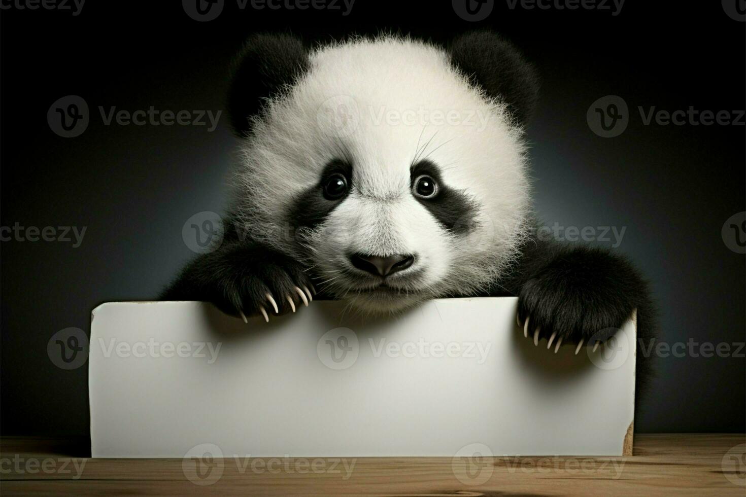 panda sostiene considerable blanco póster Listo para creativo cuentacuentos ai generado foto