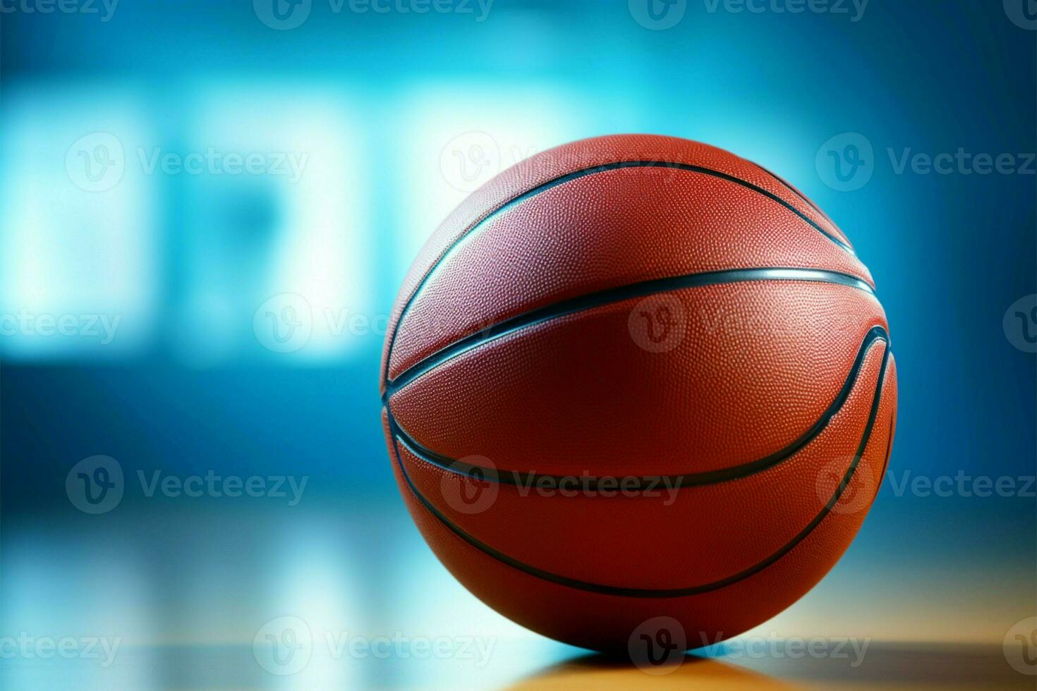 pelota en azul baloncesto suspendido con abierto espacio para personalizado texto o imágenes ai generado foto