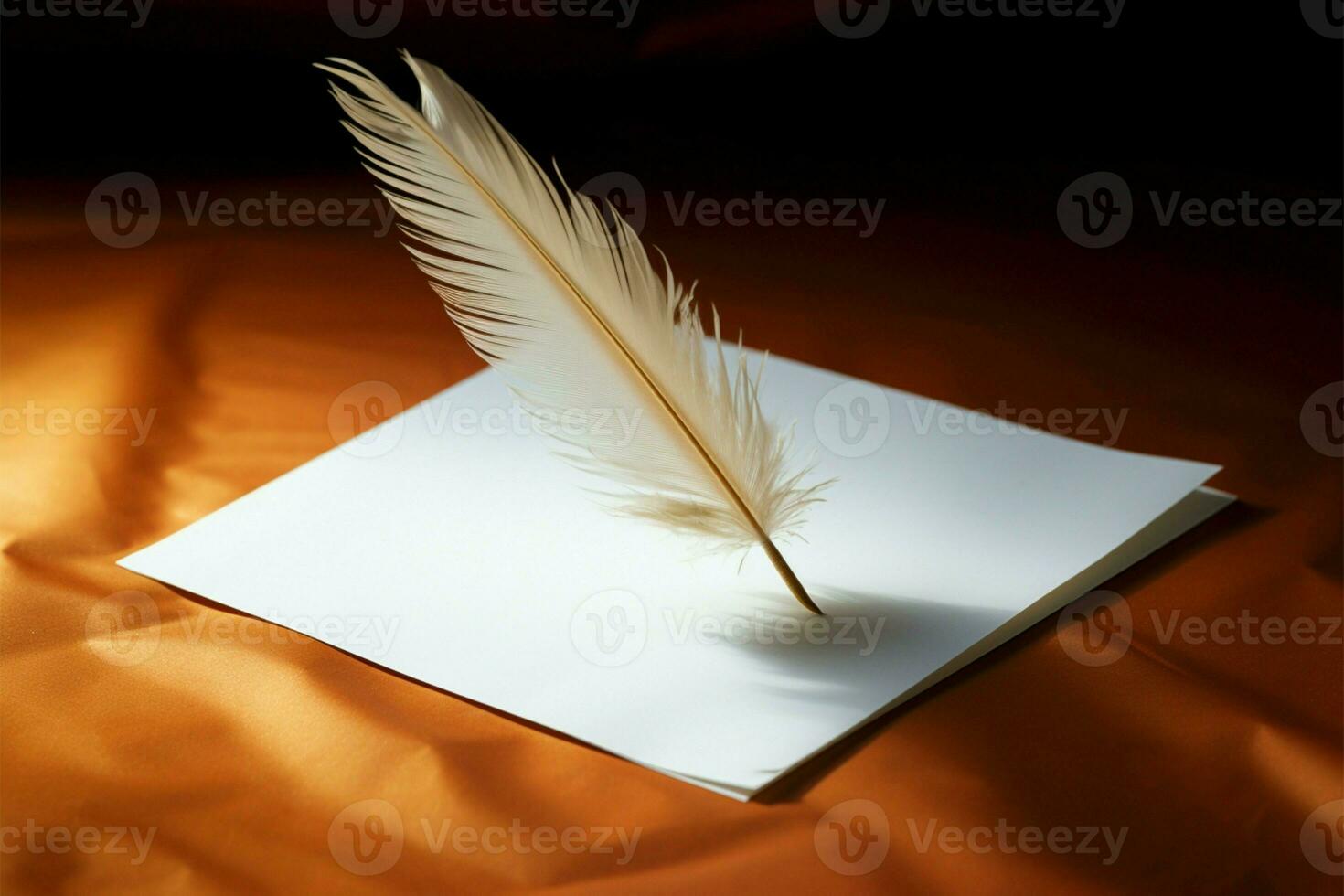 a piece of paper with a feather sticking out of it AI Generated photo