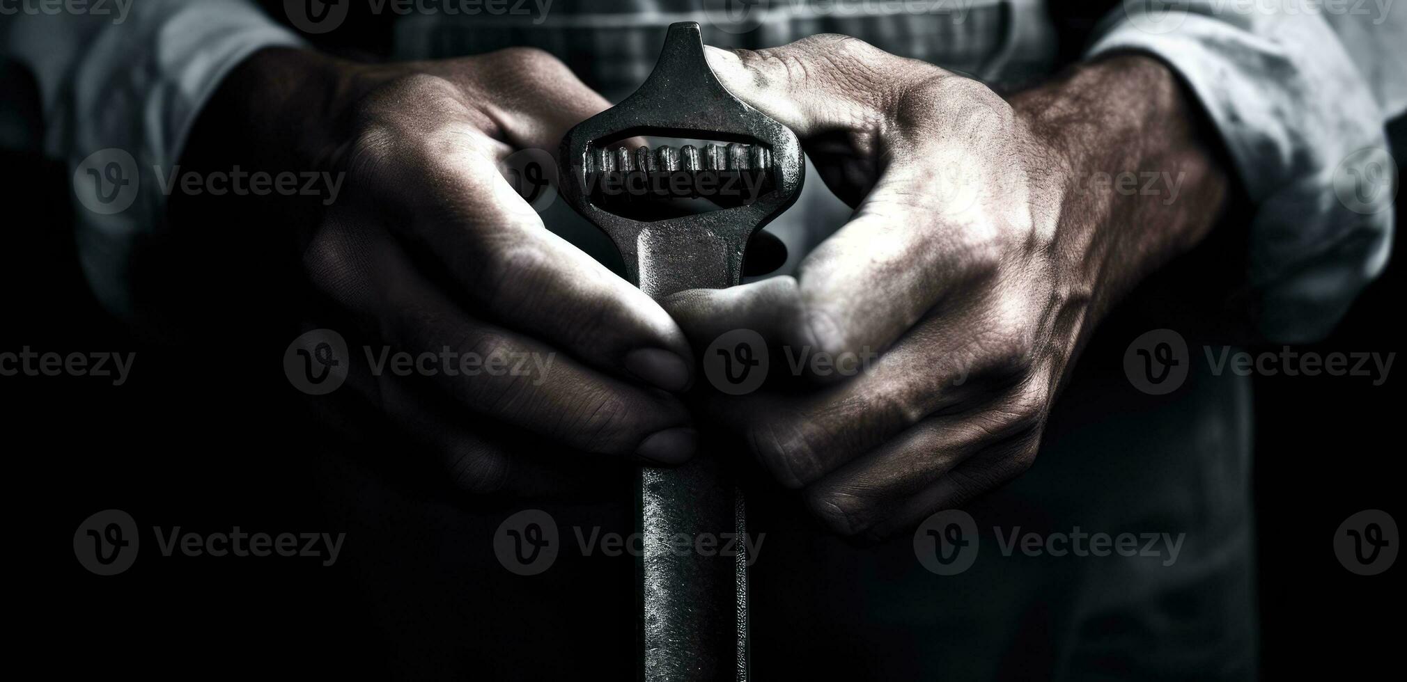 Close-up hand technician auto mechanic using the wrench to repairing change spare part car engine problem and insurance service support. Created with Generative AI technology photo