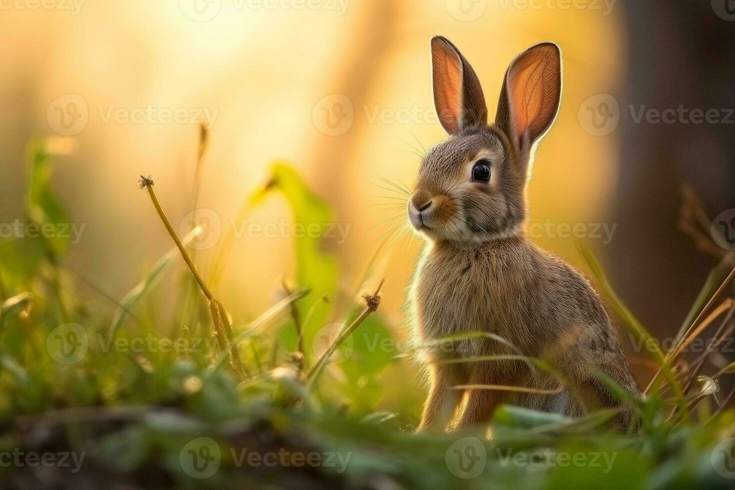 Close-up of cute rabbit with beautiful bokeh background, Generative AI illustration photo