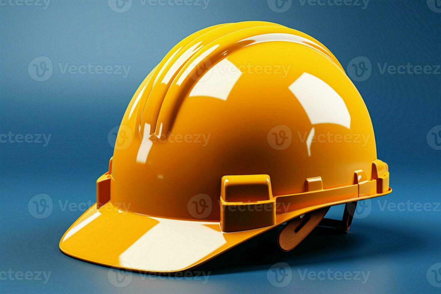 Sharp contrast , 3D rendered yellow hard hat stands out on isolated blue background AI Generated photo