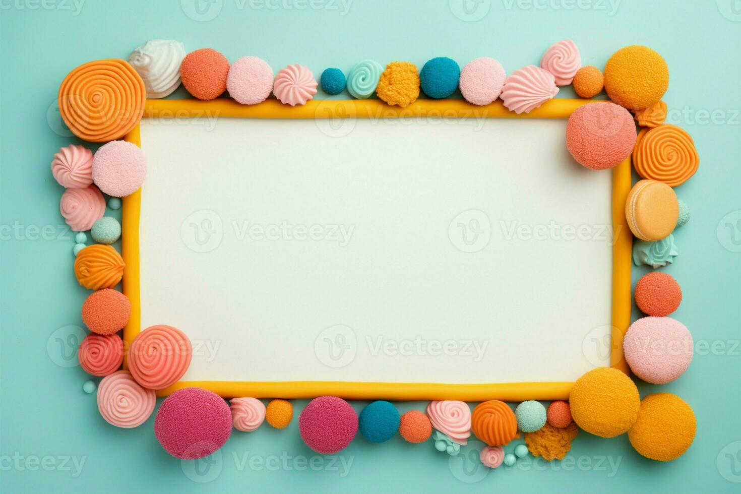Creative frame filled with an array of delicious flavored candies AI Generated photo