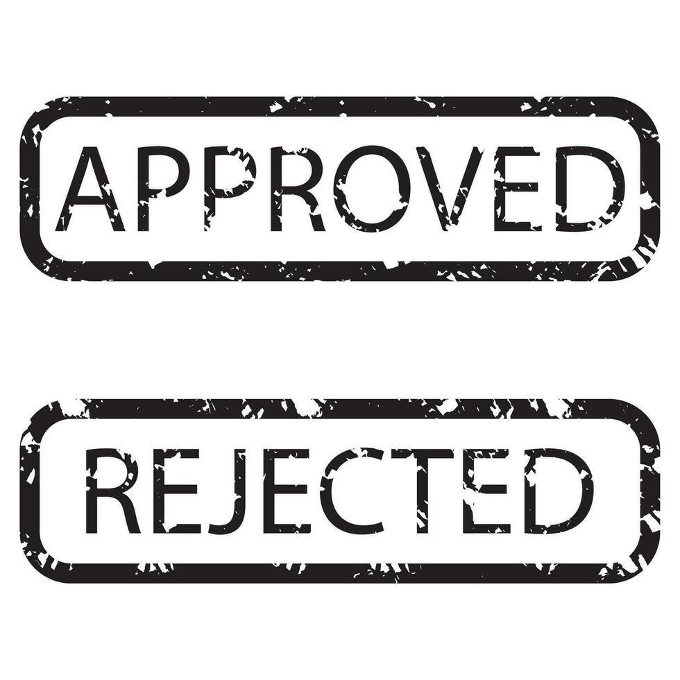 Stamp texture realistic approved and rejected. Black stamp grunge rectangular, approval and rejection, vector illustration