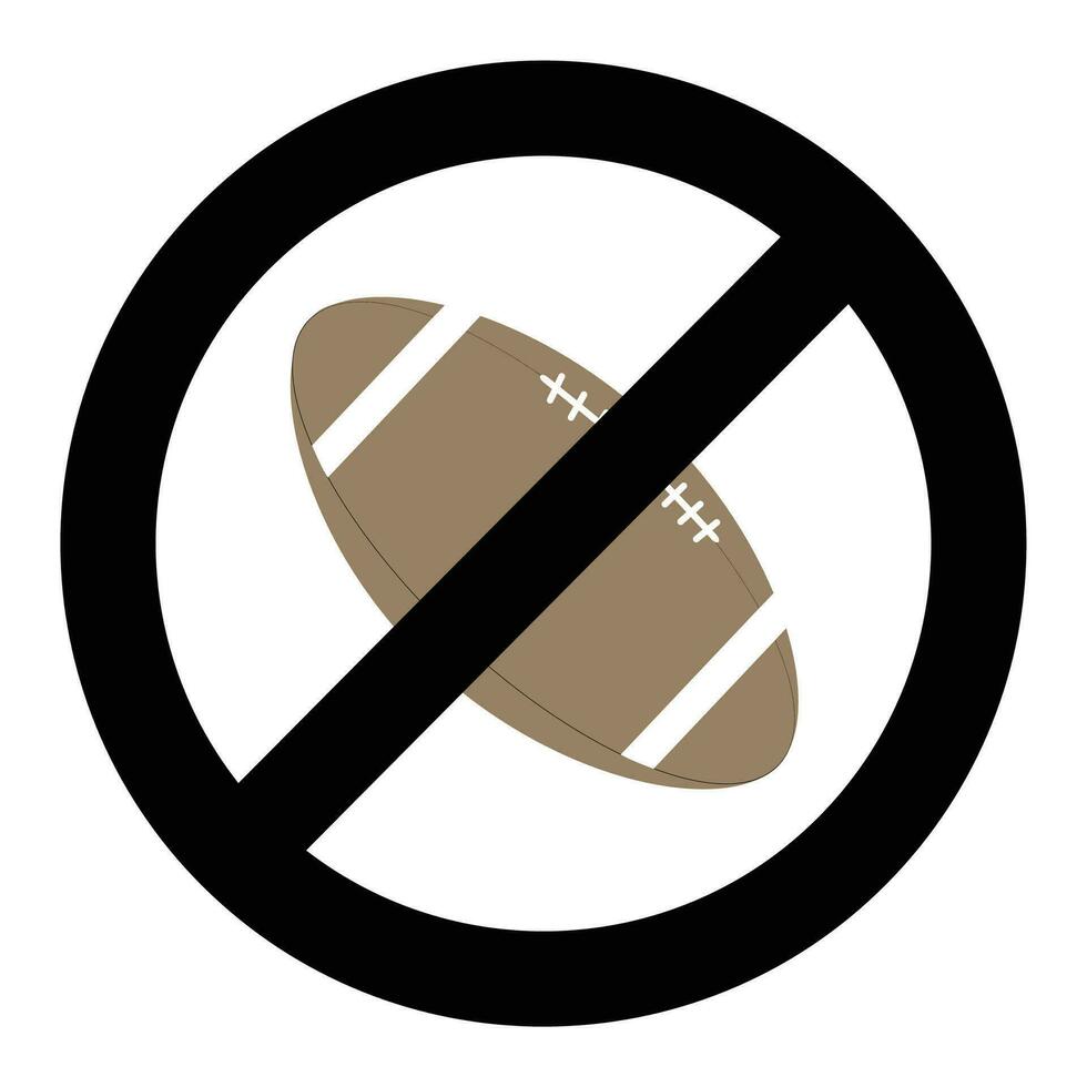 Banning ball for rugby. Vector symbol no ball and restrictions dont rugby, not american sport illustration