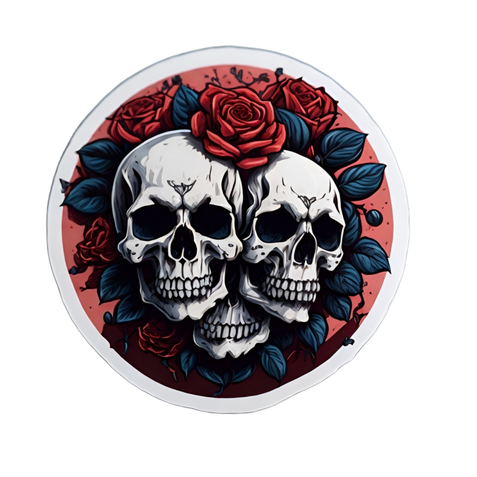Skull And Flowers Illustration Sticker Painted PNG Image Ai Generative