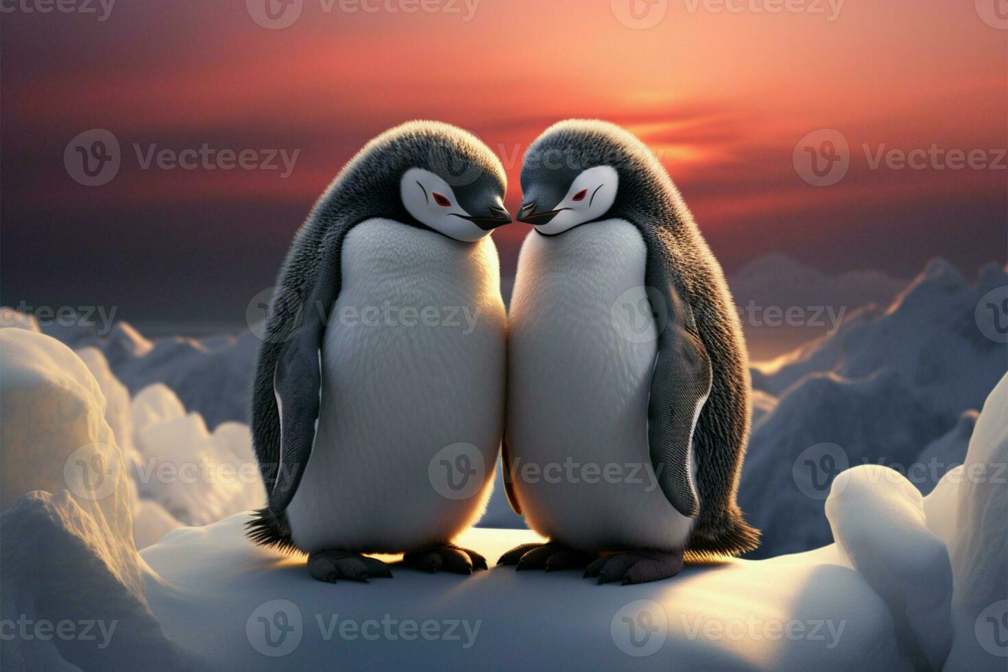 Penguin romance captured, a sweet scene for a February 14th greeting AI Generated photo