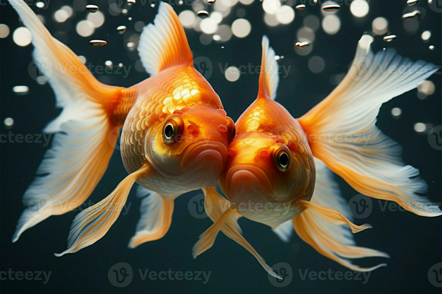 Aquatic love story, goldfish with a red heart in their tank AI Generated photo