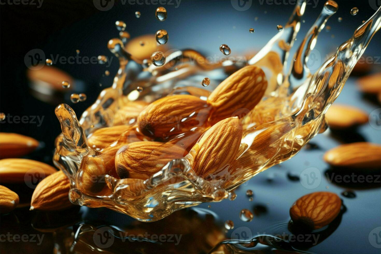Pure essence suspended, almond oil drop on backdrop, perfect for captivating advertisements AI Generated photo