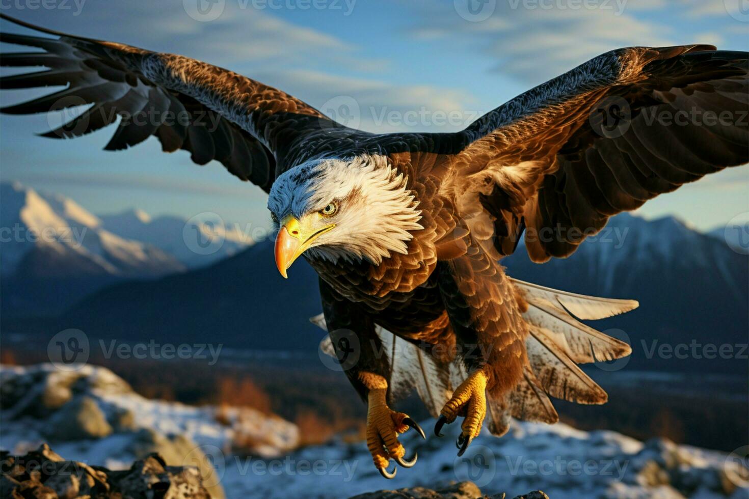 Majestic eagle takes flight in a breathtakingly azure and serene sky AI Generated photo
