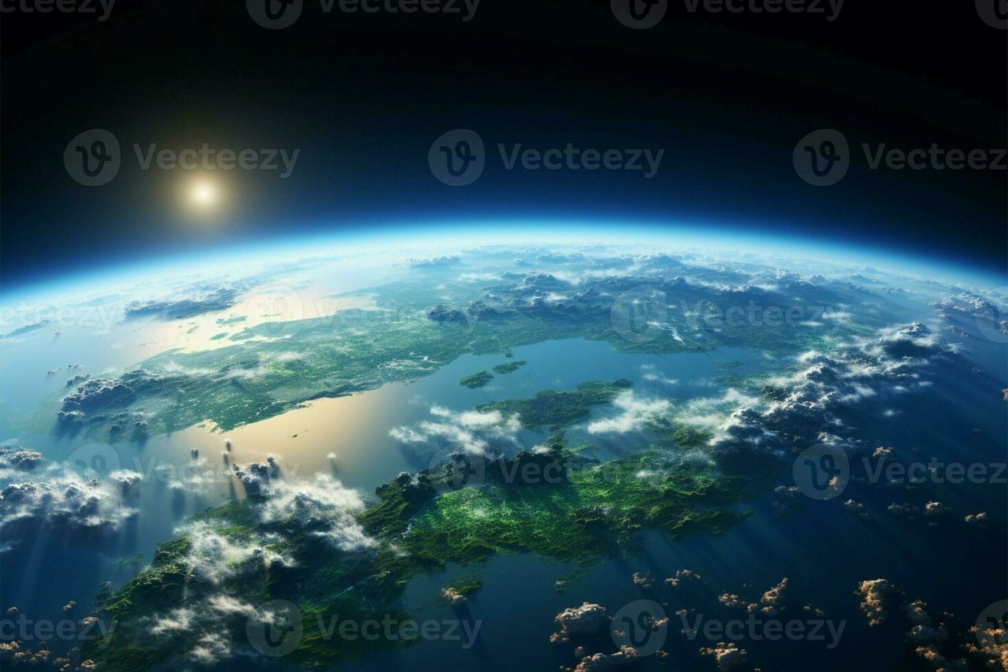 Wide angle planet Earth view, providing ample room for text and images AI Generated photo